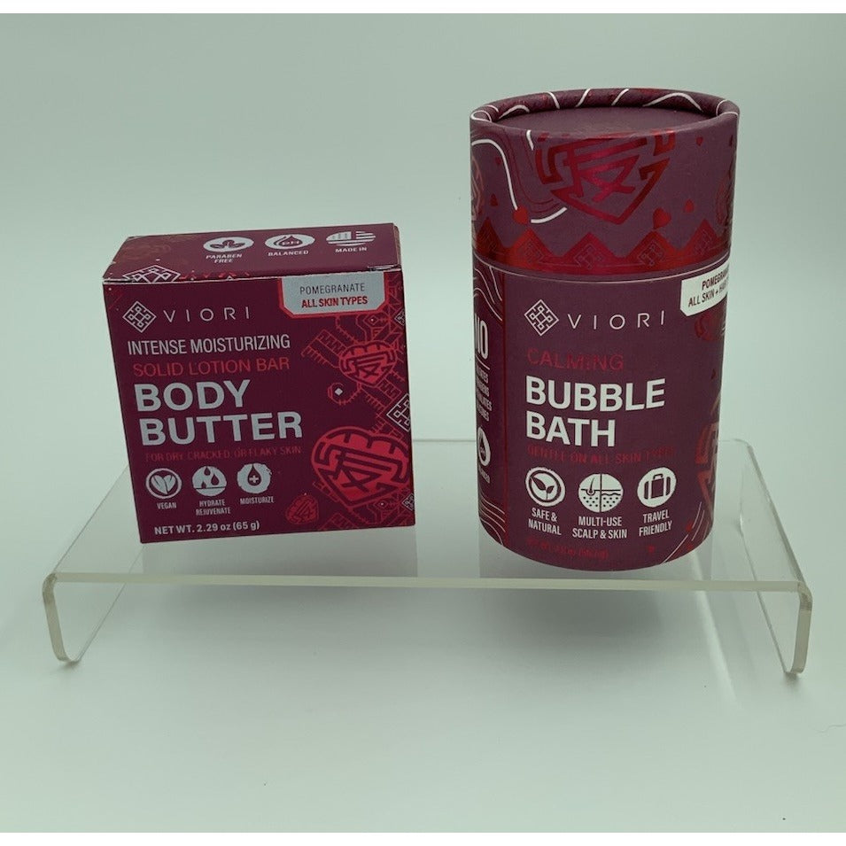 Viori Pomegranate Calming Bubble Bath Body Butter Bar Valentines Combo Set LE
