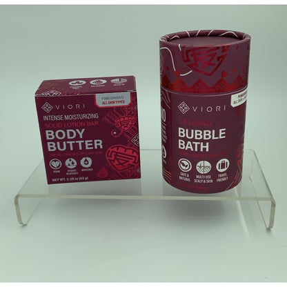 Viori Pomegranate Calming Bubble Bath Body Butter Bar Valentines Combo Set LE