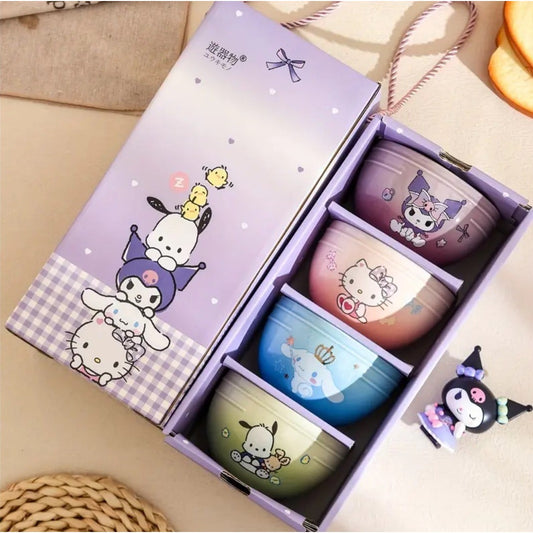 New Sanrio Hello Kitty 4 Bowl Gift Set Cinnamoroll Kuromi Pochaco
