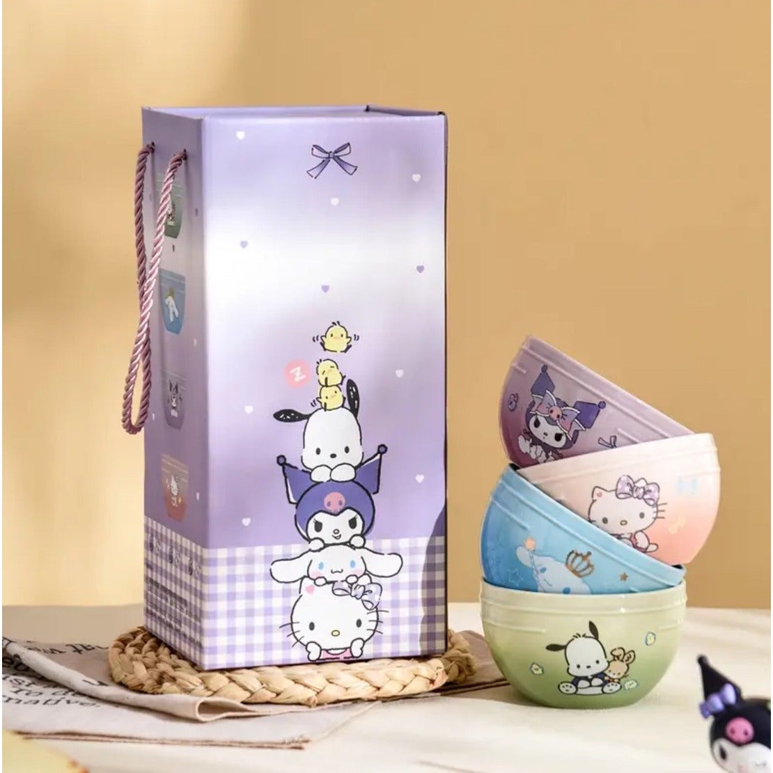 New Sanrio Hello Kitty 4 Bowl Gift Set Cinnamoroll Kuromi Pochaco