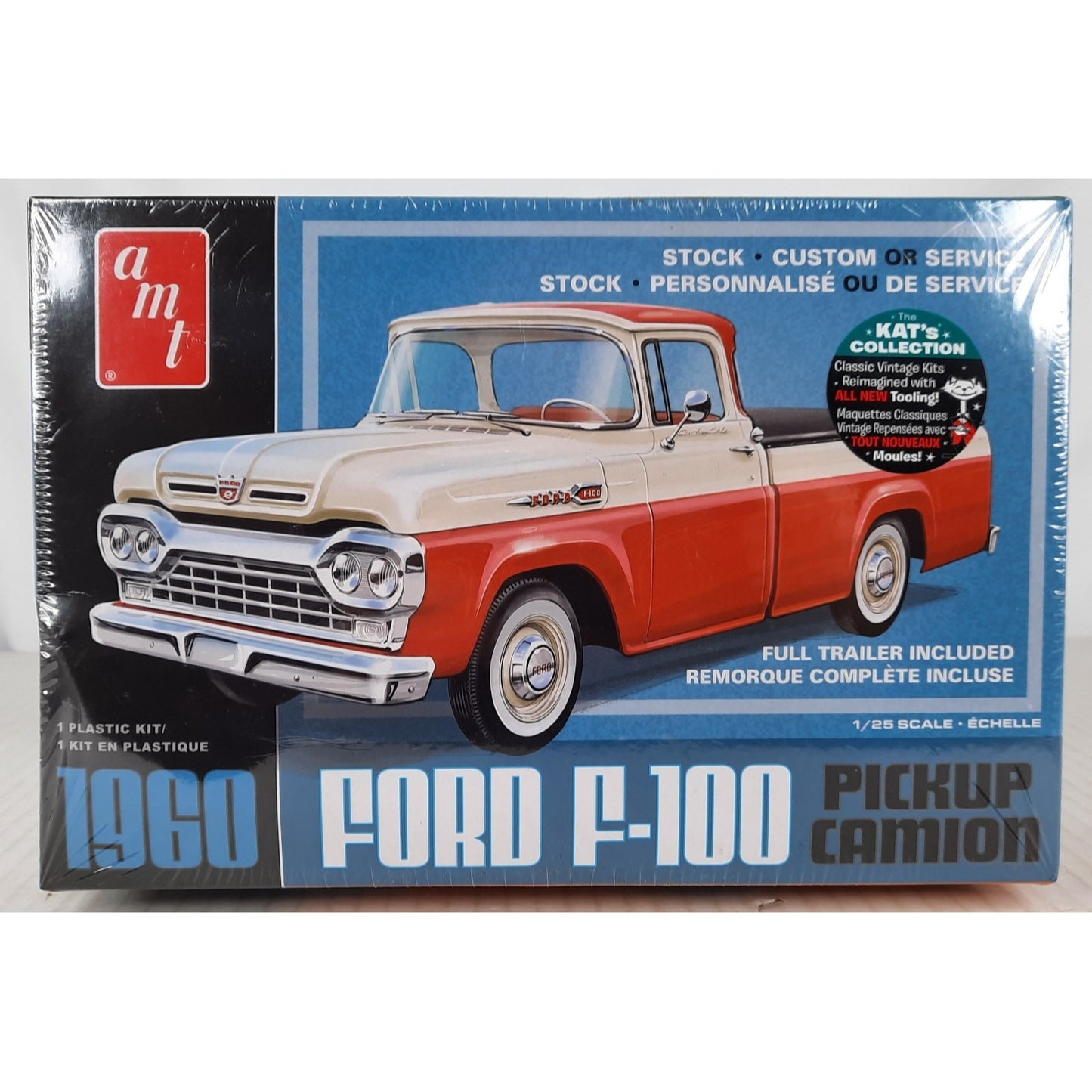 AMT '60 Ford F-100 Pickup truck w trailer 1960 1:25 model kit DISTRESSED BOX