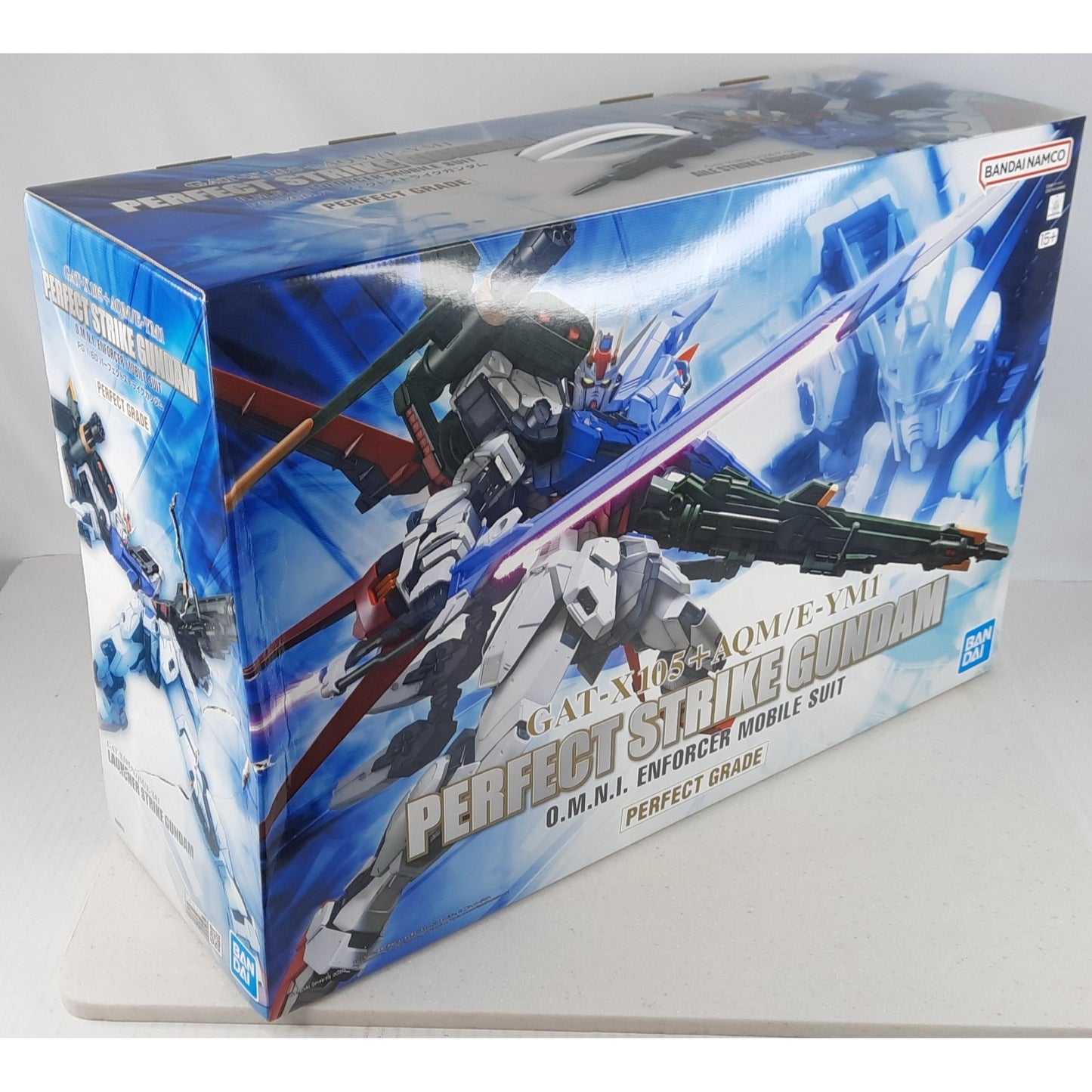 BANDAI PG Perfect Strike Gundam GAT-X105 + AQM/E-YM1 model kit DISTRESSED BOX