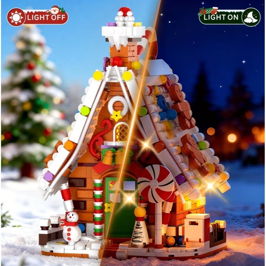 Moc Gingerbread House Building Block Set Holiday Light Effects LE 1000pcs