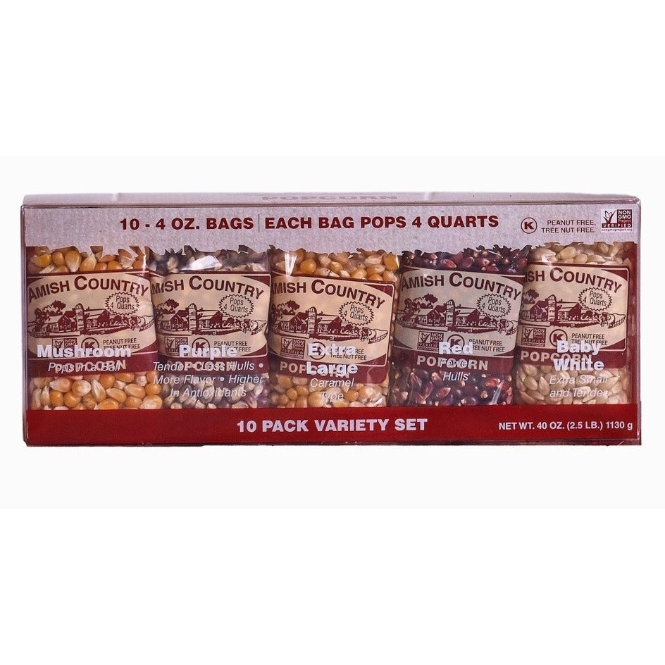 Amish Country Popcorn 10/4oz. Variety Pack Popcorn Stocking Stuffer Gift Set Box
