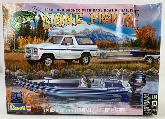 Revell Gone Fishing 1980 Ford Bronco Bass Boat Trailer 1:24 model kit DISTRESSED