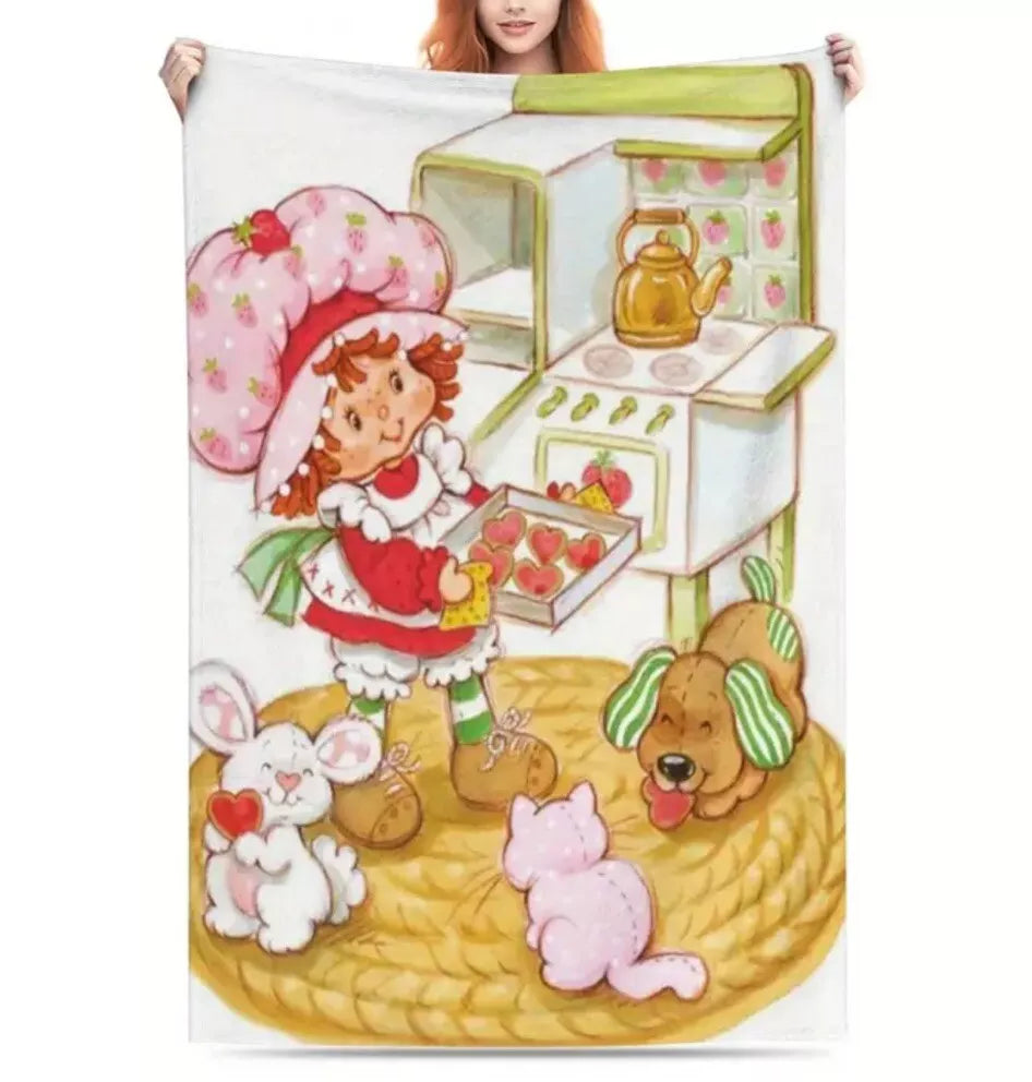 Strawberry Shortcake Baking Fleece Blanket 59” x 79” Large Throw Movie Night