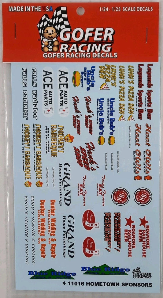 GOFER RACING DECALS Hometown Sponsors sheet 1:24 1:25 CAR MODEL ACCESSORY 11016