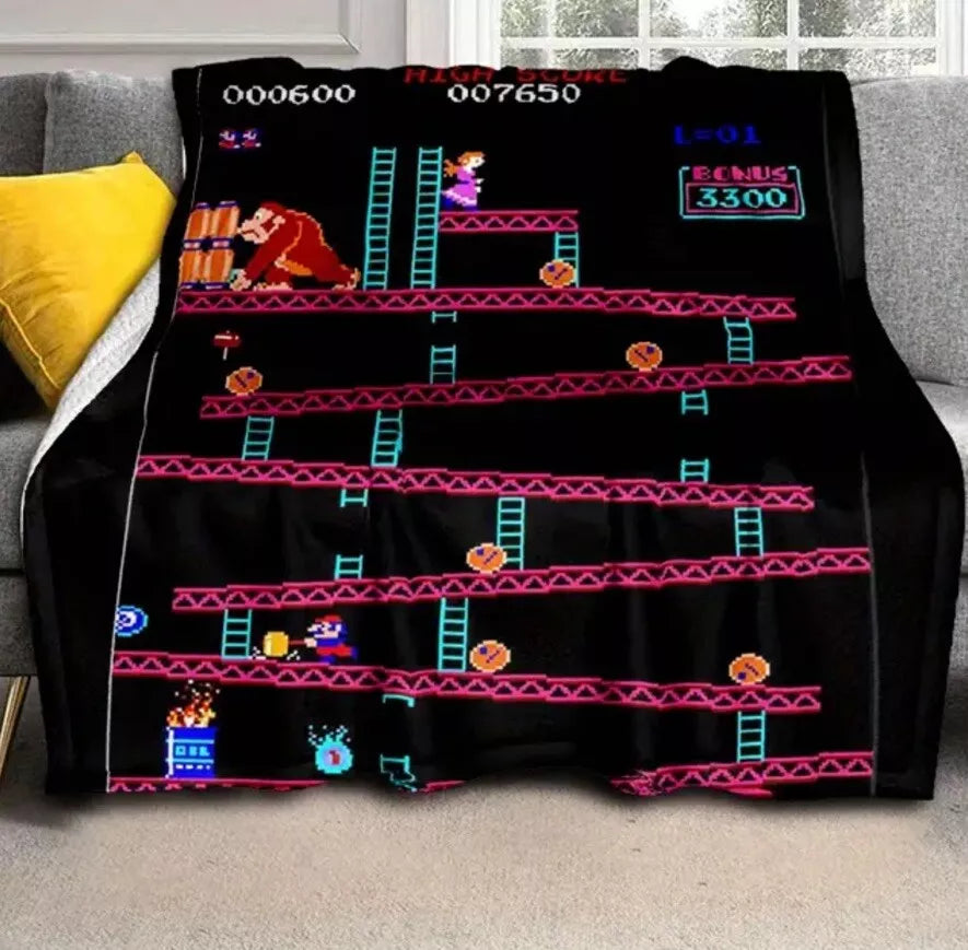 Donkey Kong Game Gamer Fleece Blanket 59” x 79” Large Throw Movie Night