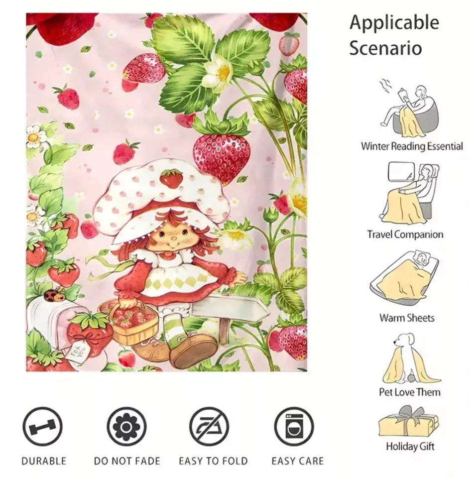 Strawberry Shortcake Harvest Fleece Blanket 71”x 79” Large Throw Movie Night