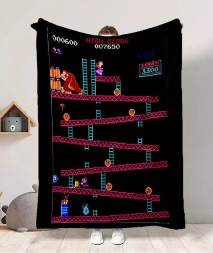 Donkey Kong Game Gamer Fleece Blanket 59” x 79” Large Throw Movie Night