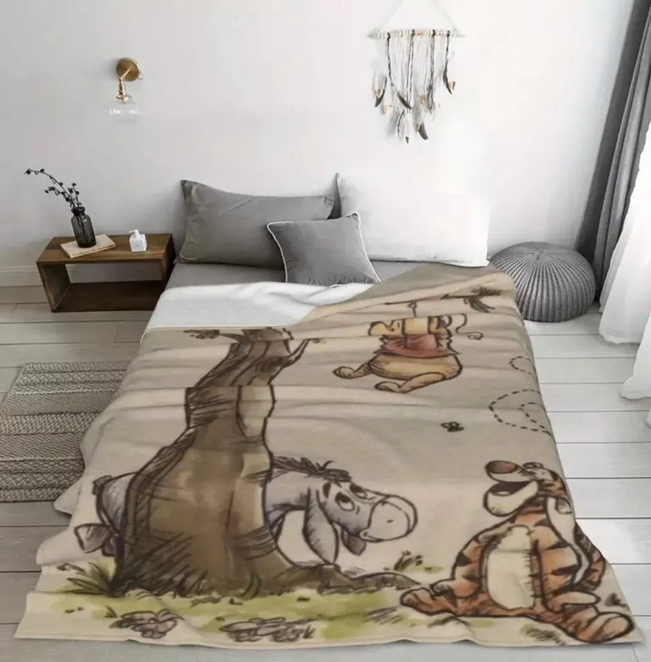 Classic Winnie The Pooh Fleece Blanket 59” x 79” Large Throw Movie Night