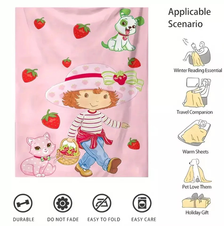 Strawberry Shortcake Fleece Blanket 59” x 79” Large Throw Movie Night