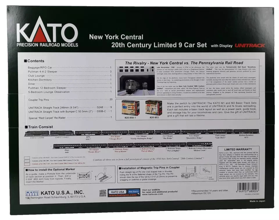 KATO New York Central 20th Century Limited 9 Car Set N SCALE 106-100 UNITRACK