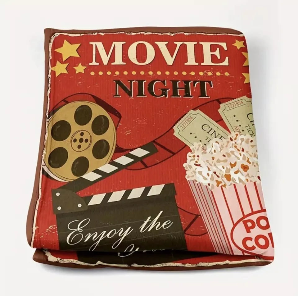 Movie Night Enjoy Movie Popcorn Fleece Blanket 59” x 79” Large Throw Movie