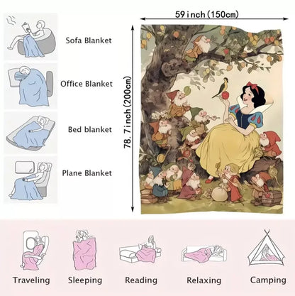 Snow White And Dwarfs Princess Fleece Blanket 59” x 79” Large Throw