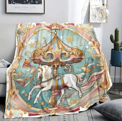 Carousel Horse Fleece Blanket 59” x 79” Large Throw Movie Night