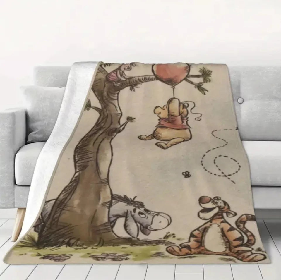 Classic Winnie The Pooh Fleece Blanket 59” x 79” Large Throw Movie Night