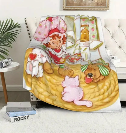 Strawberry Shortcake Baking Fleece Blanket 59” x 79” Large Throw Movie Night