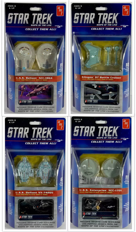 AMT Star Trek set of 4: Enterprise Defiant Reliant Klingon snap Model Kits 914