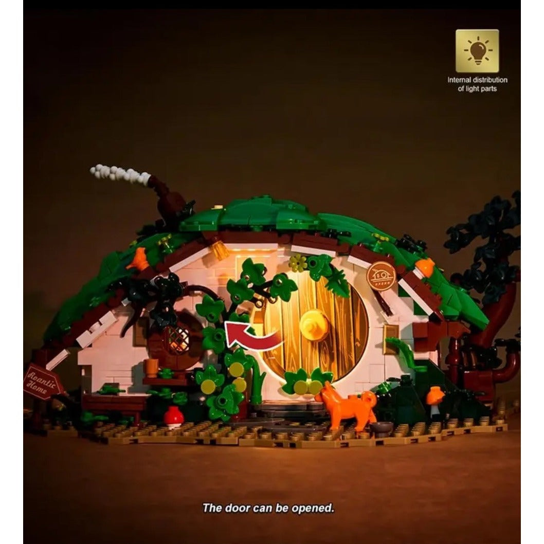 Moc Hobbit House Bilbo Dwarf Cabin 1088 Pieces Lights Up Building Block Set