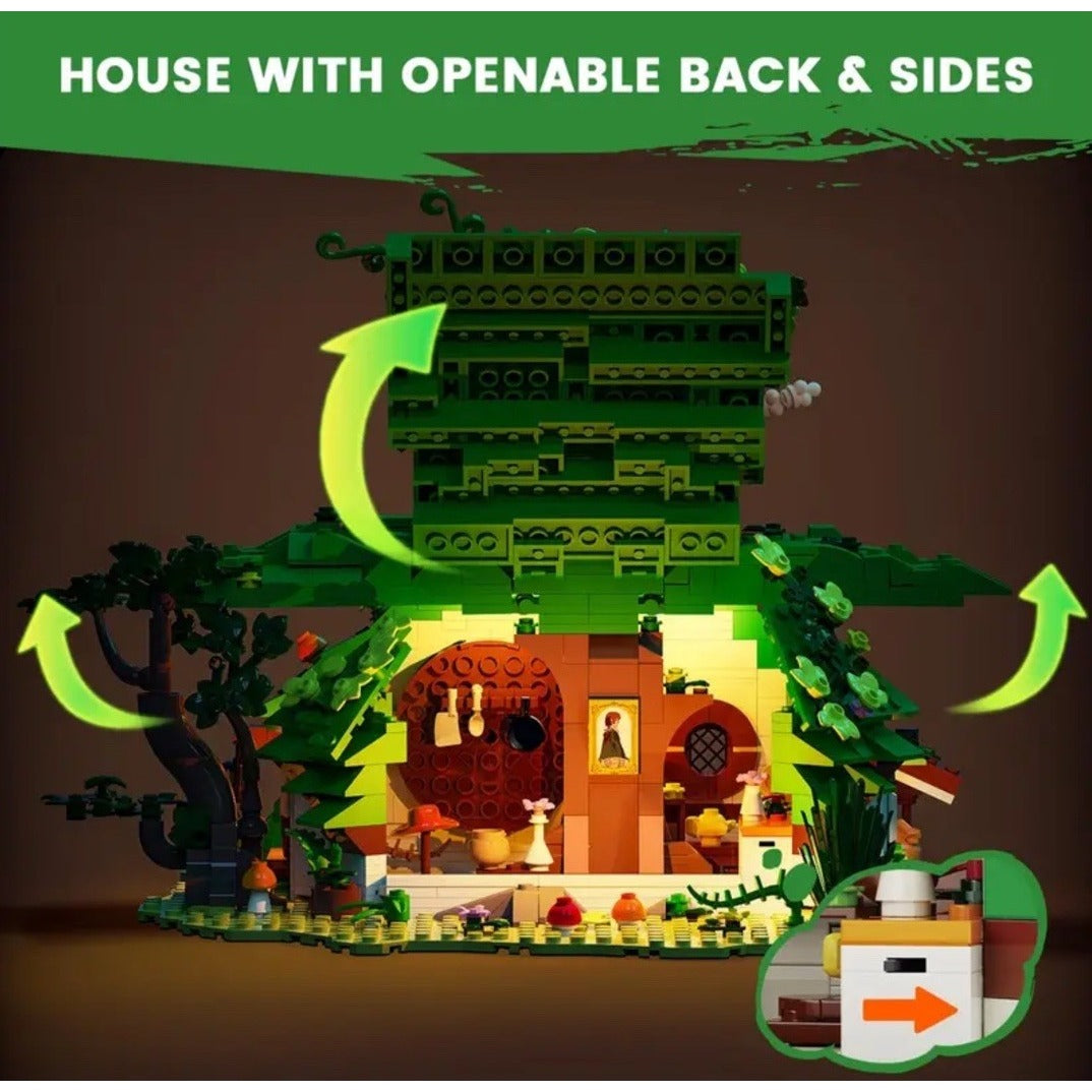 Moc Hobbit House Bilbo Dwarf Cabin 1088 Pieces Lights Up Building Block Set