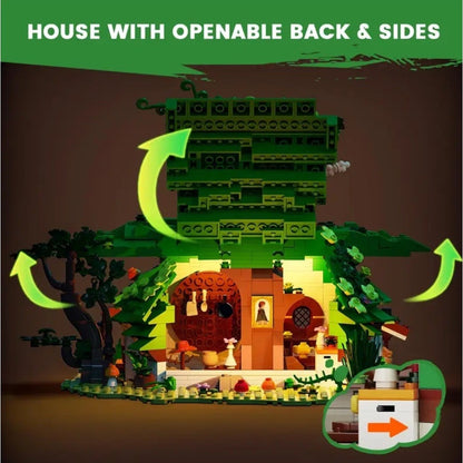 Moc Hobbit House Bilbo Dwarf Cabin 1088 Pieces Lights Up Building Block Set